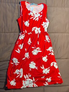 Michelle Mae Red and White Floral Dress